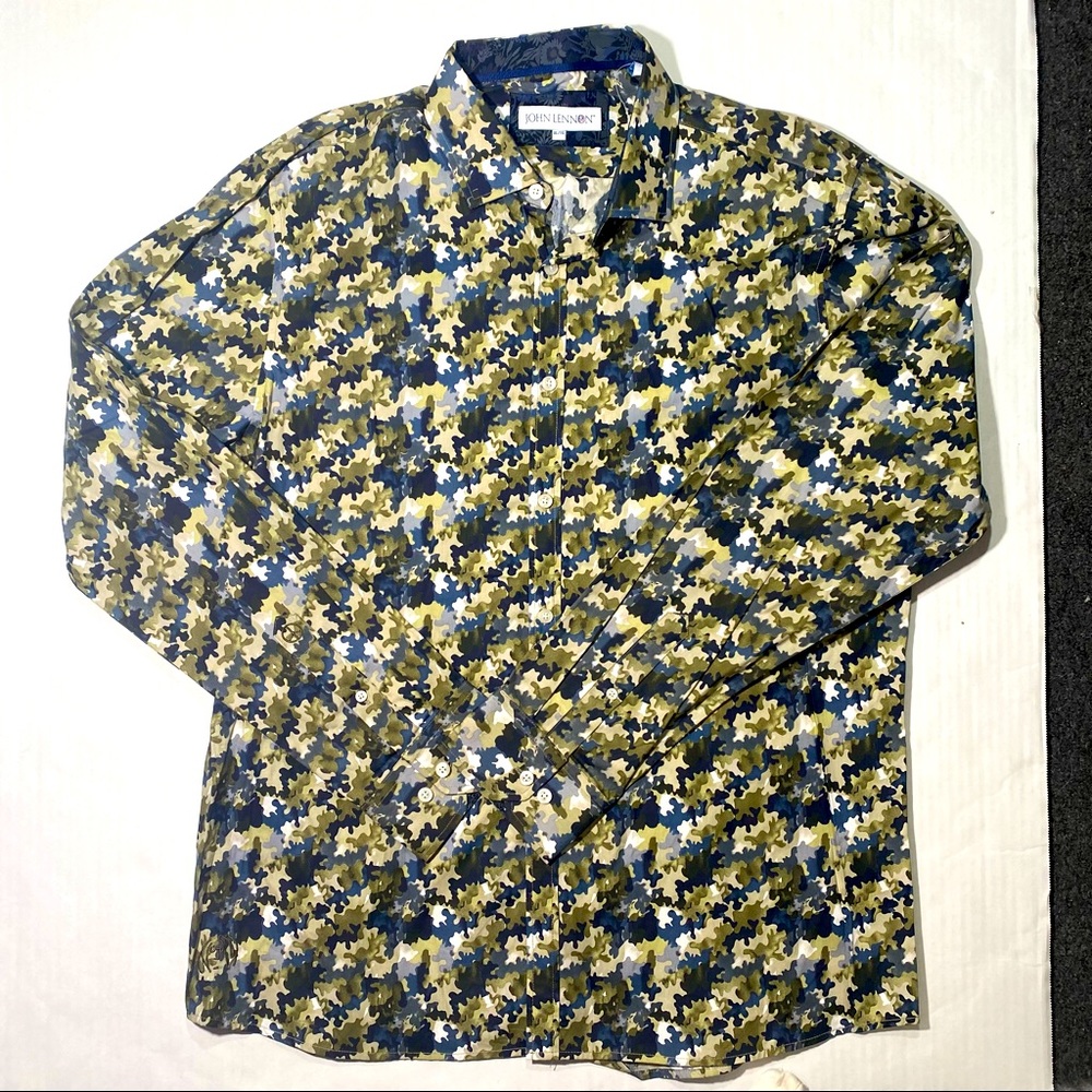 John Lennon Men’s Darker Multi-Colored Long Sleeves Button Down Shirt Size XL‎